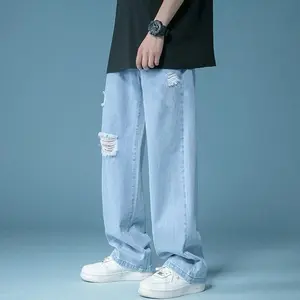 Celana jeans pria sobek baggy pants panjang cowok celana denim dewasa robek celana kulot casual korean style