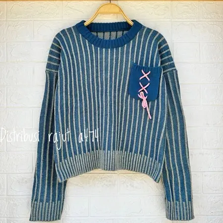 LARASATI SWEATER RAJUT MOTIF STRIPE HALUS MOTIF SAKU PITA WANITA KOREA KEKINIAN Knitwear 1