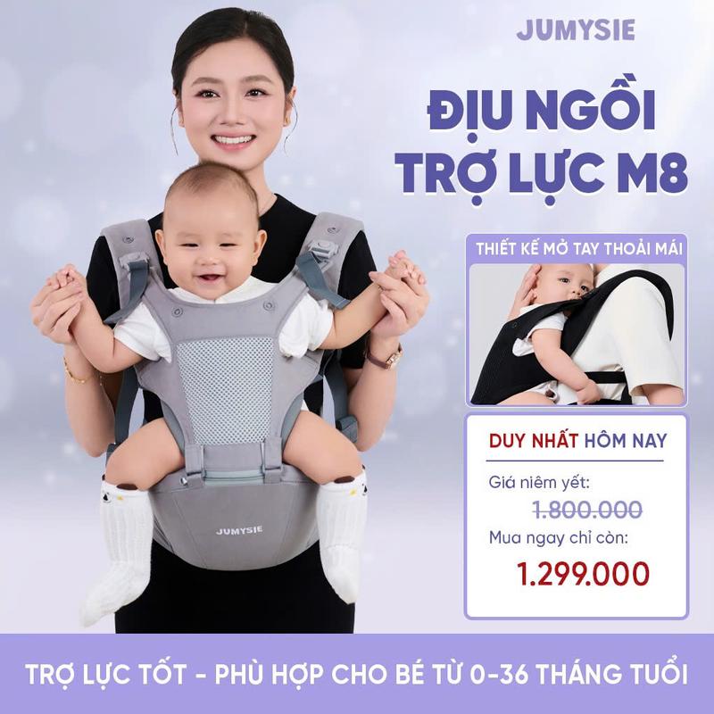Địu Em Bé Jumysie M8 Cao Cấp - Thoáng Khí Chống Gù Cho Bé Từ Sơ Sinh Đến 36 Tháng