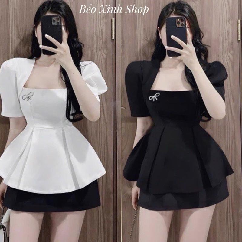 Thời Trang Bigsize Set Quần Áo Dự Tiệc Vải Cotton Lạnh 50 - 100Kg Dễ Thương Top Nữ Đen Women Xoè - A.1157