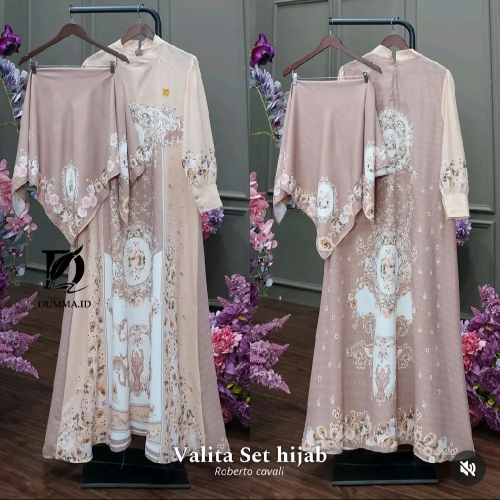 Gamis Valita Set Hijab || Gamis Terbaru Lebaran || Gamis Motif