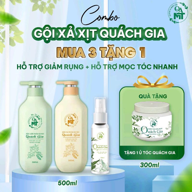 BỘ 3 SẢN PHẨM DƯỠNG TÓC QUÁCH GIA 500ml ( gồm dầu gội+ dầu xã + xịt tóc tóc (TẶNG 1 Ủ TÓC 300ML )