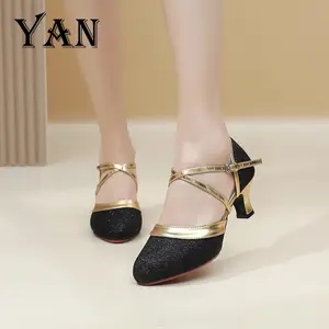 Sepatu Dansa Latin Wanita Line Dance Wanita Terbaru Hak Tinggi 5cm