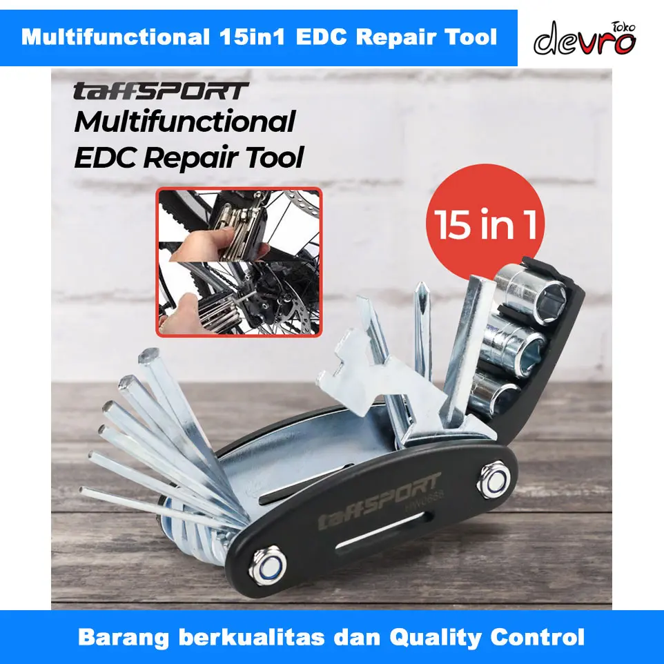 Obeng Set 15 in 1 Multifunction EDC Repair Tool Kunci Pas Hex Obeng Plus & Minus - Kunci L - Kunci Sepeda - TaffSPORT HW0668