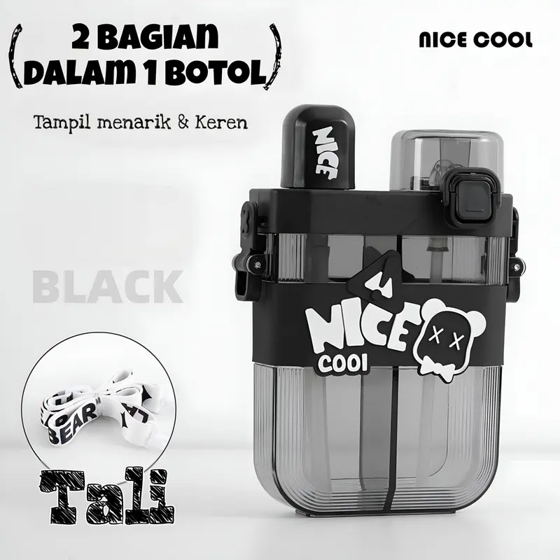 Botol Minum Duet Anak 2 in 1 Couple Bottle 620 ml Nice Cool Bear Tali Kitchenware Water 6