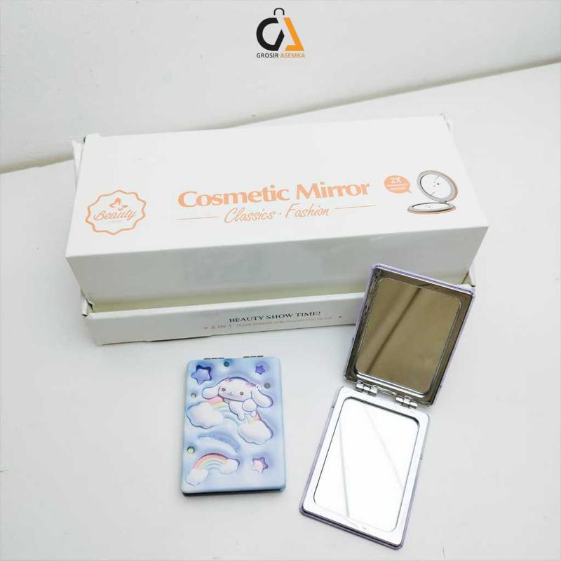 1 Pcs Cermin Kaca Rias Lipat Kecil 2 Sisi Model Persegi & Bulat Karakter Sanrio Motif Cartoon Lucu Eyelash 6