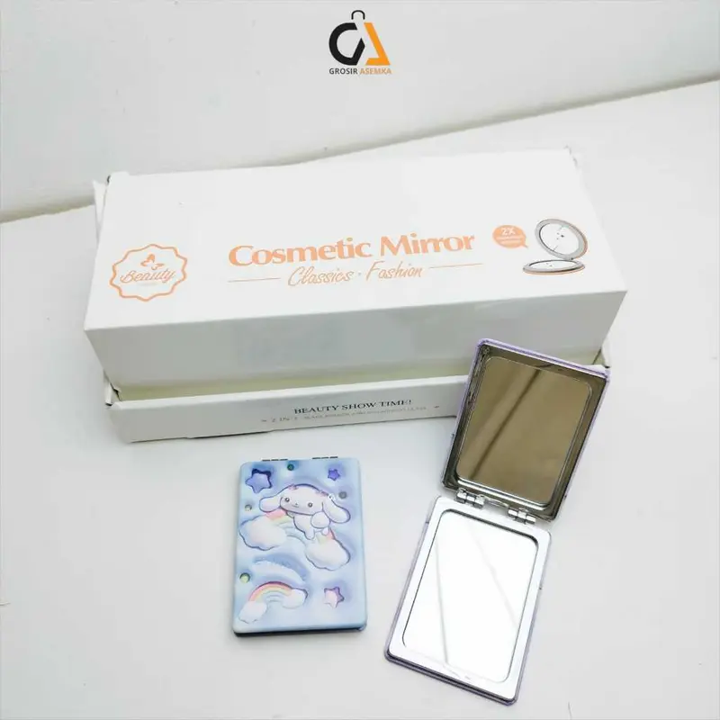 1 Pcs Cermin Kaca Rias Lipat Kecil 2 Sisi Model Persegi & Bulat Karakter Sanrio Motif Cartoon Lucu Eyelash 6