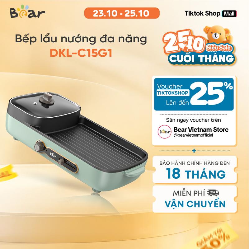 Bếp nướng lẩu điện đa năng 2in1 Bear DKL-C15G1 3L - Bản Tiếng Việt