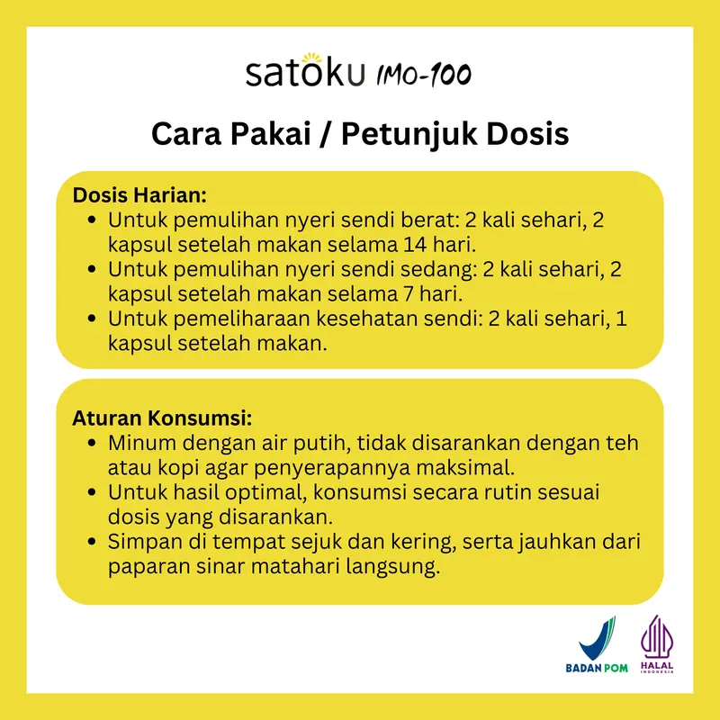 [20 KAPSUL TANPA BOX] Satoku Imo-100 Suplemen Sendi, Atasi Pengapuran dan Pemulihan Cedera, Ramuan Jepang, Pereda Nyeri Sendi Untuk Osteoarthitis, Rematik, Asam Urat, dan Saraf Kejepit Isi 20 Kapsul 4
