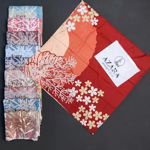 Paket Hijab Voal Azara scarves terbaru 2024 Motif Segiempat Muslim Lembut Nyaman pouch logo isi 10 Square Kerudung