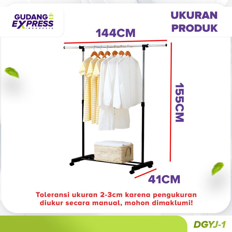 Product Introduction of GEI - Stand Hanger Single Praktis Gantungan Baju Stainless Steel Dengan Roda Untuk Gantungan Hijab, Mukena, Handuk, Baju, Kaos Bahan Pipa Stainless 11