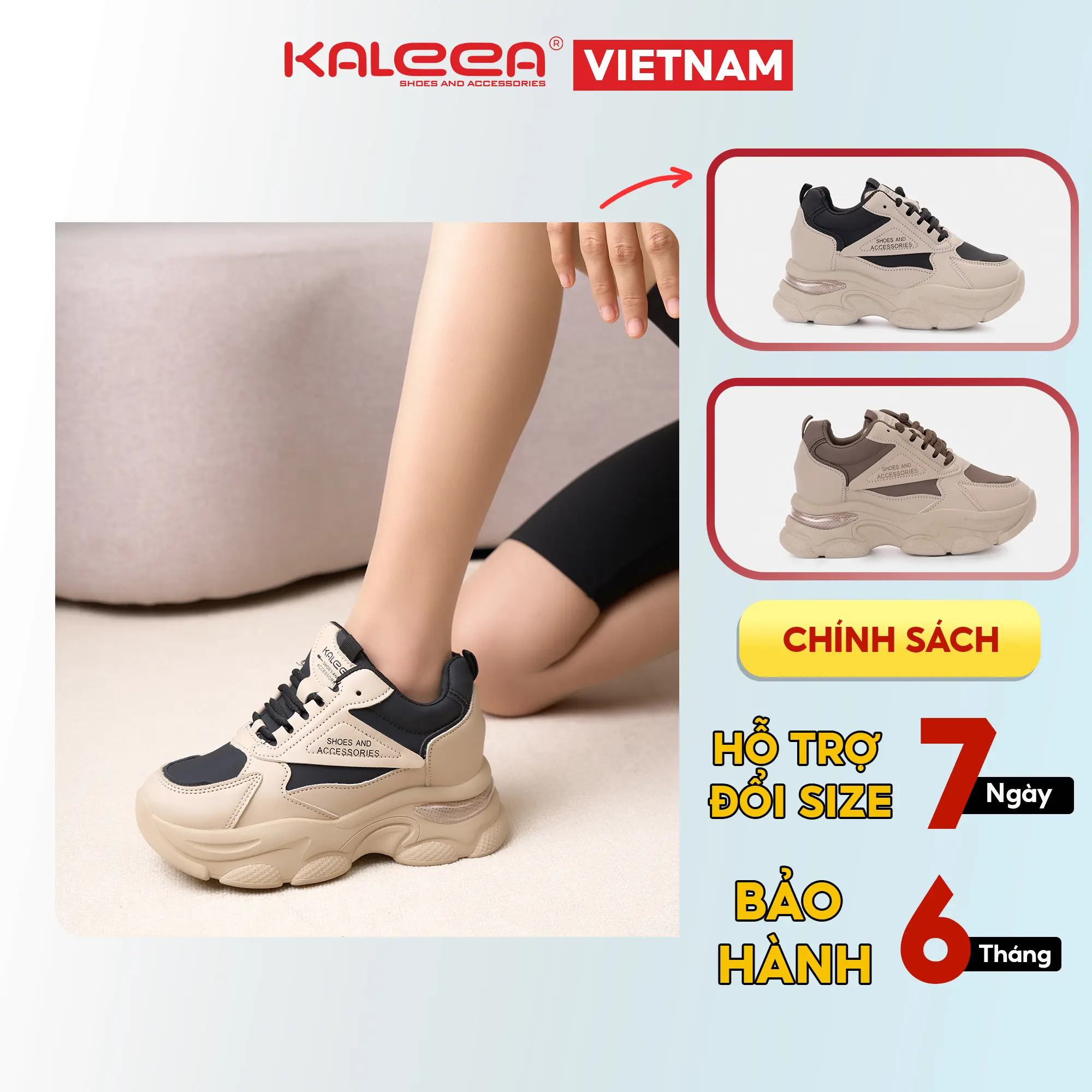 KALEEA T127 - Giày Thể Thao Sneaker Nữ Độn 7cm Tăng Chiều Cao, Đi Chơi, Đi Làm Đều Được
