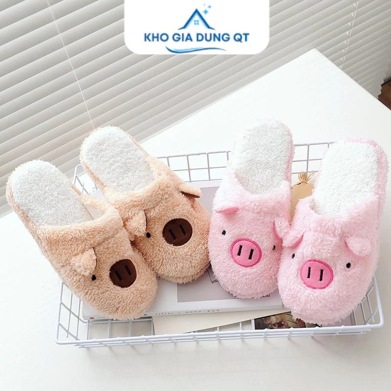 Dép Lông Heo Bông Mềm Ấm Áp Mùa Đông Đế Êm Dẻo Đi Trong Nhà Hình Thú Ngộ Nghĩnh Đáng Yêu GDQT