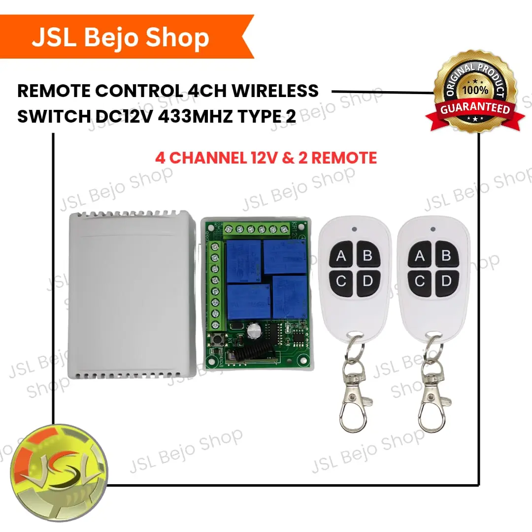 Remote Control DC 12V 4CH Wireless Switch 1 Penerima + 2 Remote