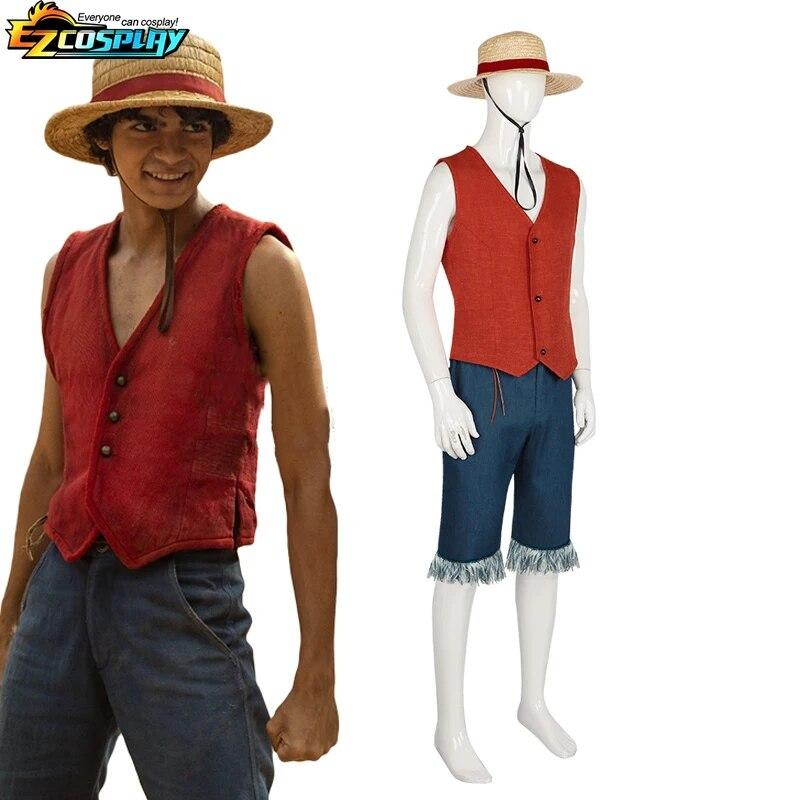 One Piece TV Series 2023 Monkey D. Luffy Vest Pants Hat Outfits Party Carnival Halloween Cosplay Costume 2