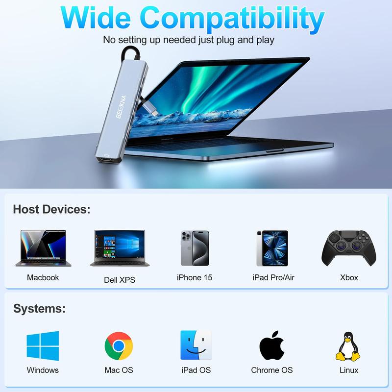 USB C Hub, 7 in 1 USB-C Multiport Adapter with 100W PD, 4K HDMI, 5Gbps High-Speed USB 3.0, SD/TF Card Reader, USB Type C Hub Splitter Docking Station for Galaxy, Laptop, etc 5