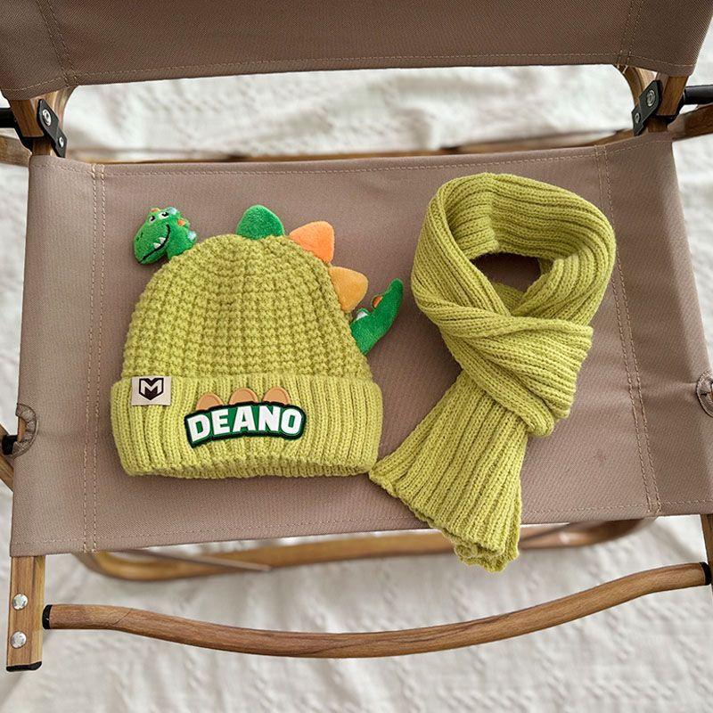 Product Introduction of 1-7Y 2Pcs Children Hat Scarf Set Cute Little Dinosaur Knitted Wool Cap Winter Warm Kids Neckerchief Boy Girl Baby Beanie 26