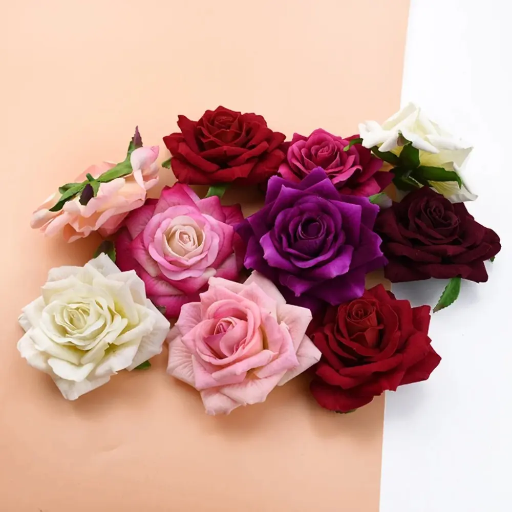 Decorative Plants 10CM Silk Roses Head DIY Handmade Artificial Roses Flowers Non-Fading Real Touch Fake Flowers Party Wedding Decor Fruit Ornaments