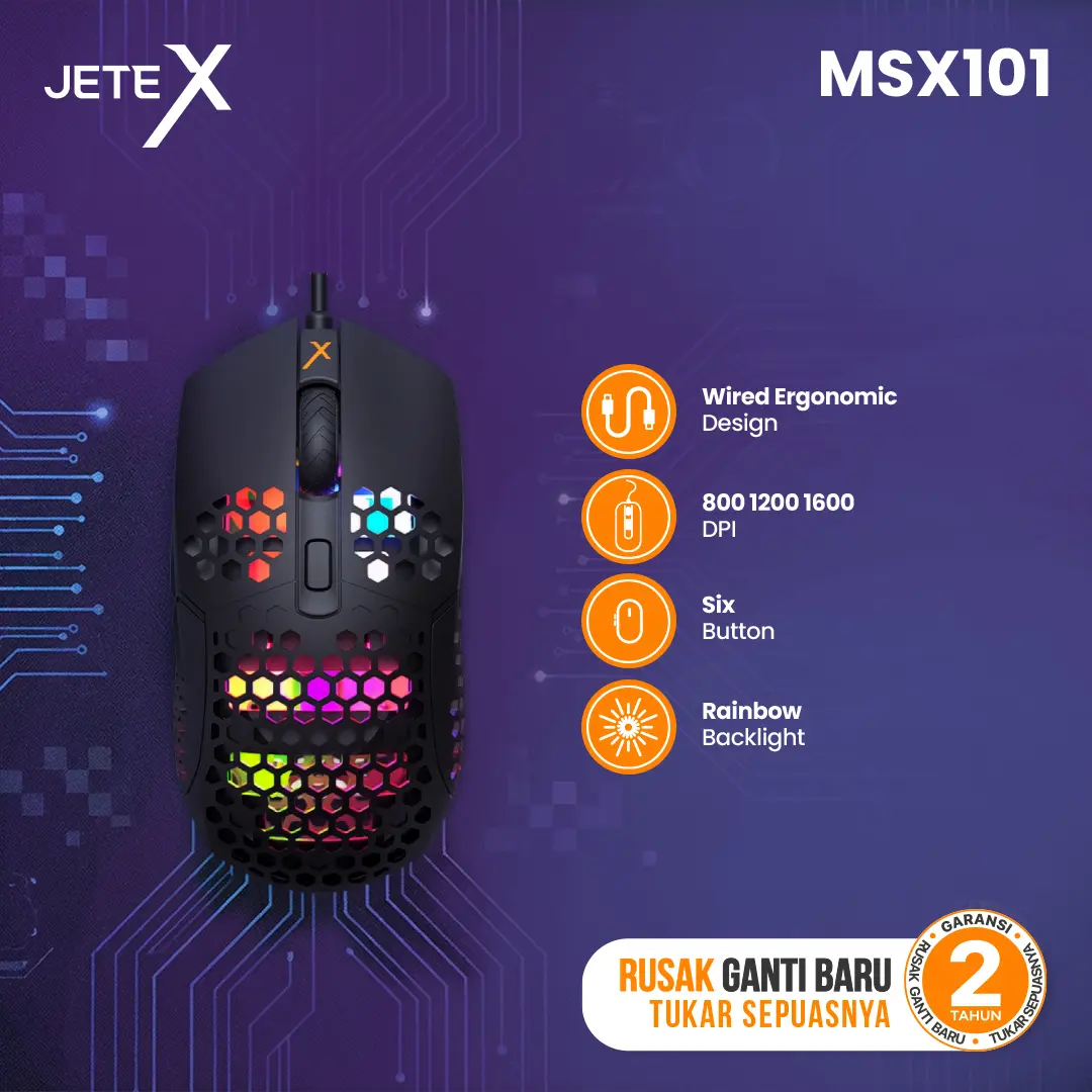 Mouse Gaming JETE MSX101 Mouse Kabel 1600 DPI Game Wired Optical Mouse Game Cool LED RGB USB Cable PC Laptop