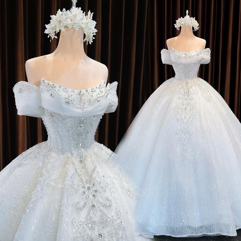 Tặng Kèm Tùng Váy cưới royal trắng kiểu pháp vai ngang Áo cưới mặc tùng đón khách cho cô dâu làm lễ che bắp tay Nữ 282