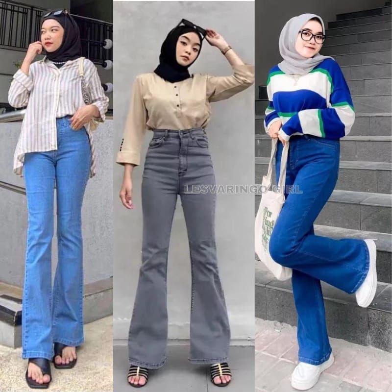 Celana Cutbray Jeans Highwaist Loose Wanita Kekinian Bahan Melar Strech Premium Model Terbaru