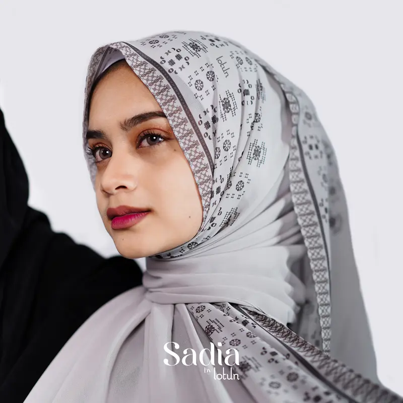 Lotun Sadia Series - Hijab Pashmina Printing Motif Etnik Material Ceruty Premium 195x74cm - Stone 5