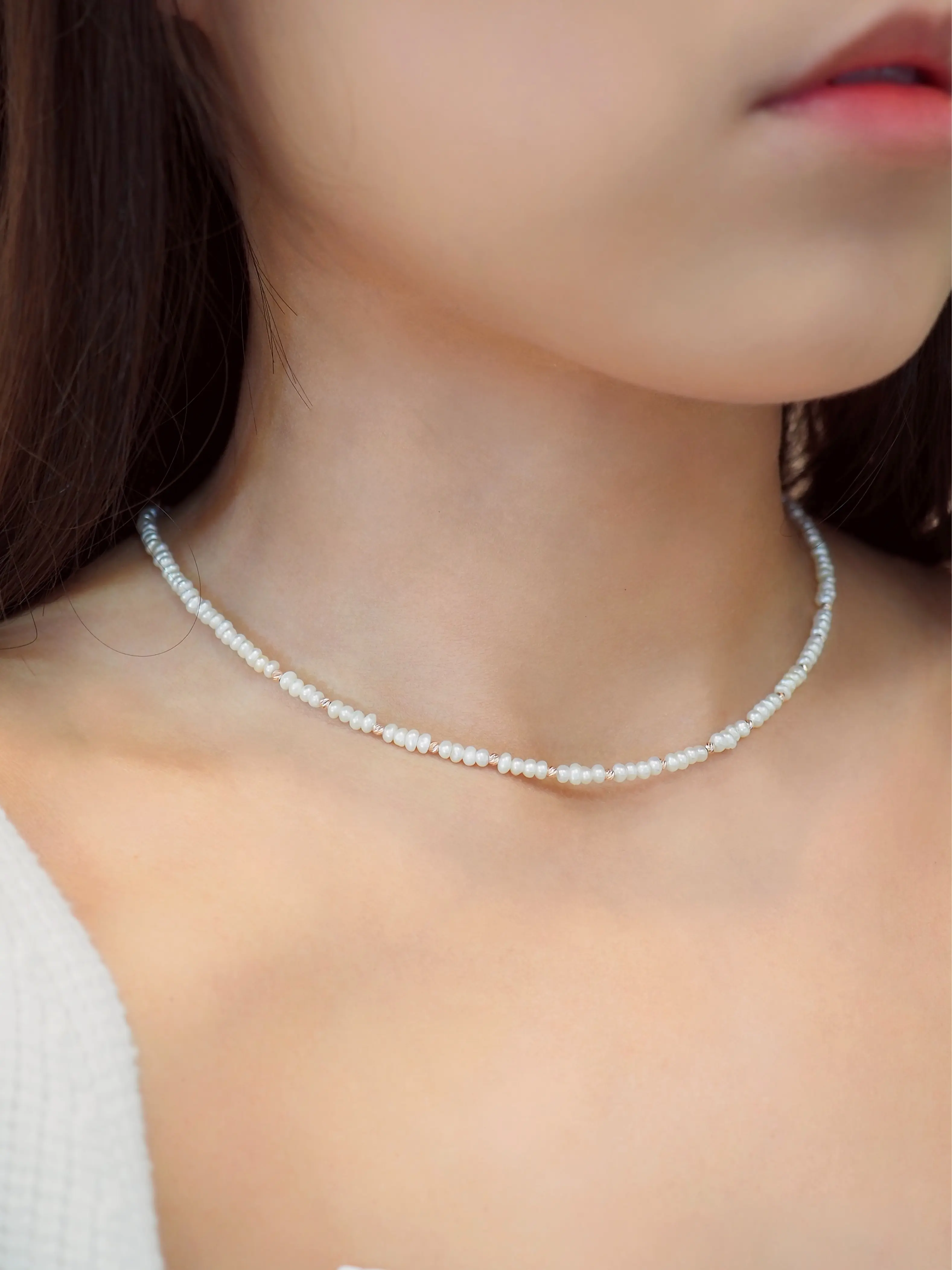 (AZEN)KIRA Necklace - Fresh Water Pearls (Rose Gold)