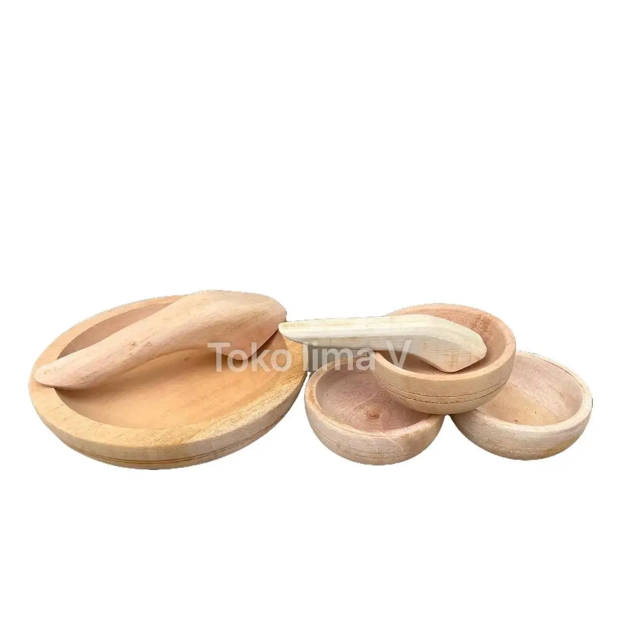 Cobek Dan Ulekan Set Kayu Beranak 6 in 1 - 1 Cobek 20cm - 3 Cobek 10cm - 2 ulekan Kitchenware Alat Dapur