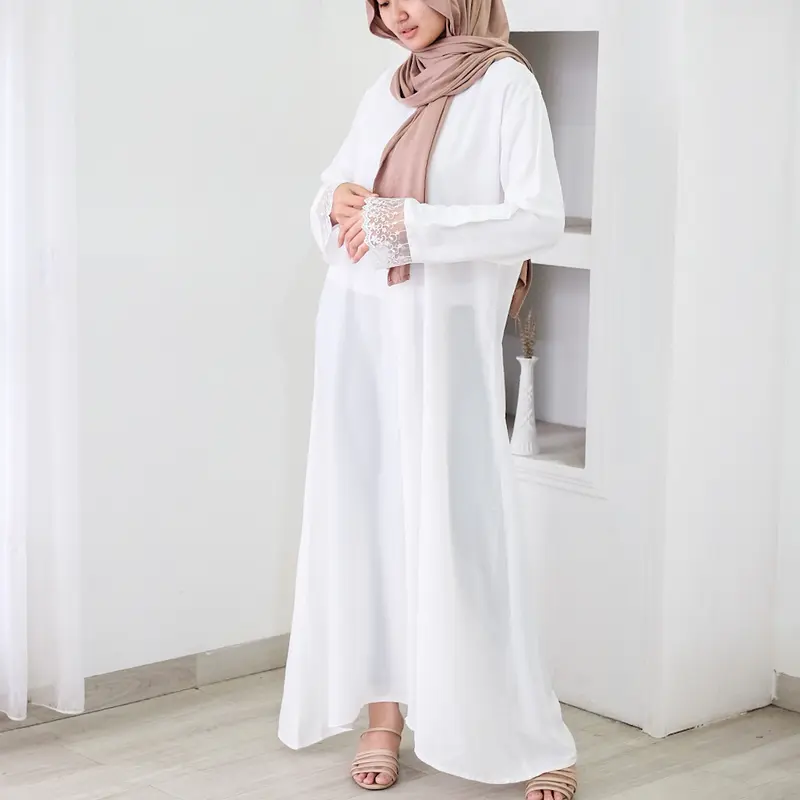 Gamis Abaya Mecca Polos bahan woolpeach premium warna hitam dan putih 2