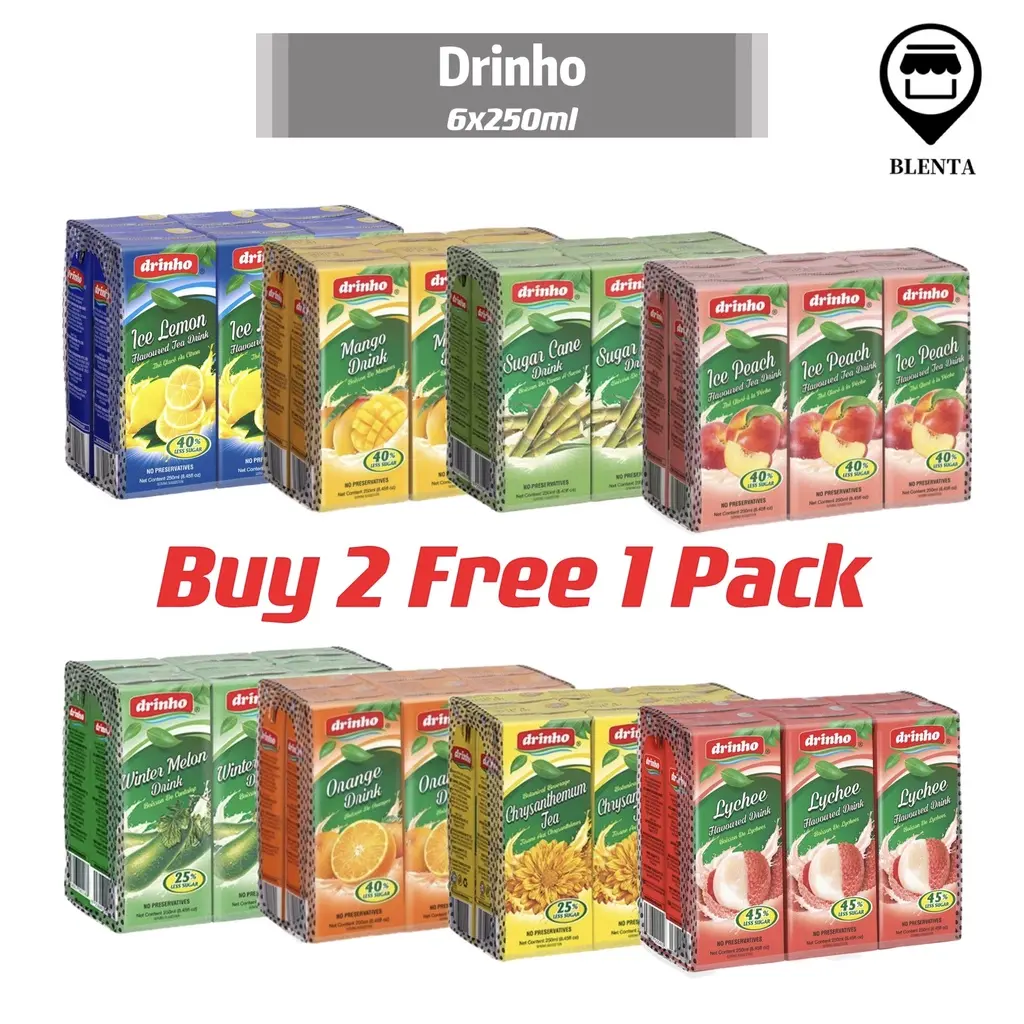 [Buy 2 Free 1 Pack]Drinho Mango/Lychee/Ice Lemon Tea/WinterMelon/IcePeach/Orange 6 x 250mlSG READY STOCKYeos Marigold