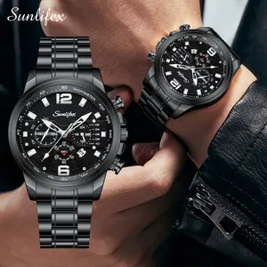 【003 Harga telah diganti, cepat beli】Sunlifex Jam Tangan Pria Kalender Kasual Kemewahan Tali Stainless Steel Kuarsa Jam Tangan Cowok Watches SL9033