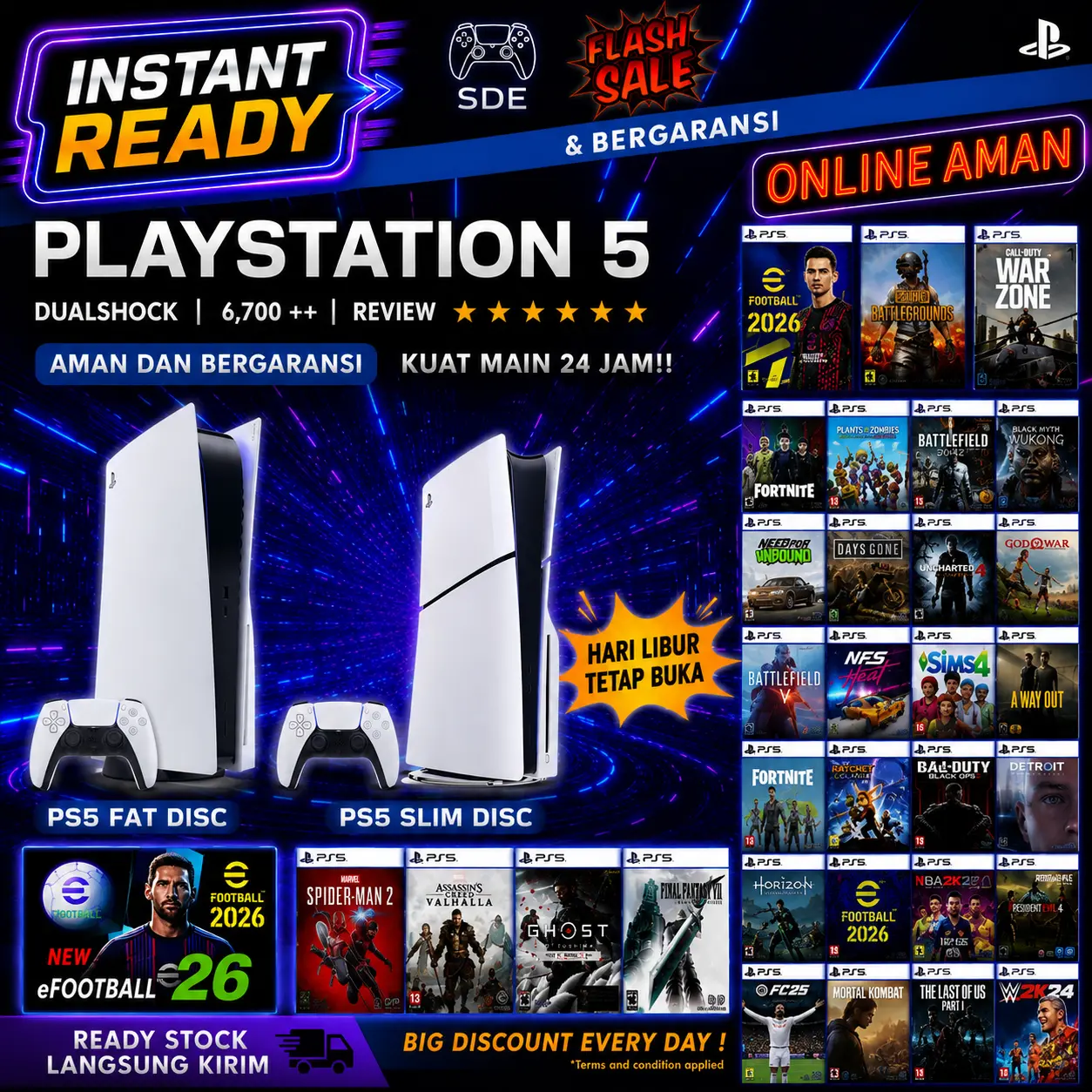 sony playstation ps5 disc version/ digital version slim/gen 1  garansi toko freegames Game Wireless Gamepad Tv Wifi