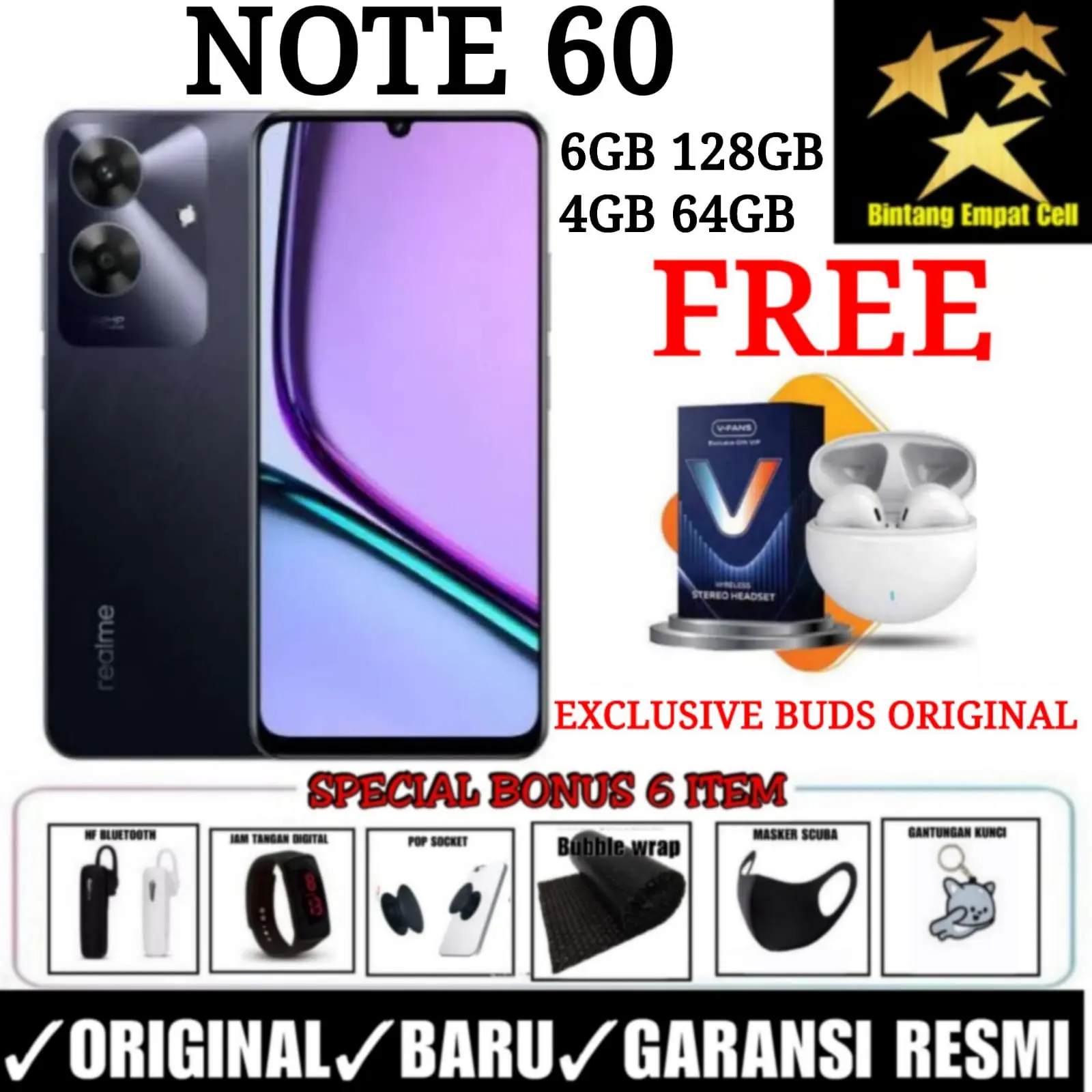 (EXCLUSIVE MUCHAZIR04) REALME NOTE 60 6/128 & 4/64 GARANSI RESMI