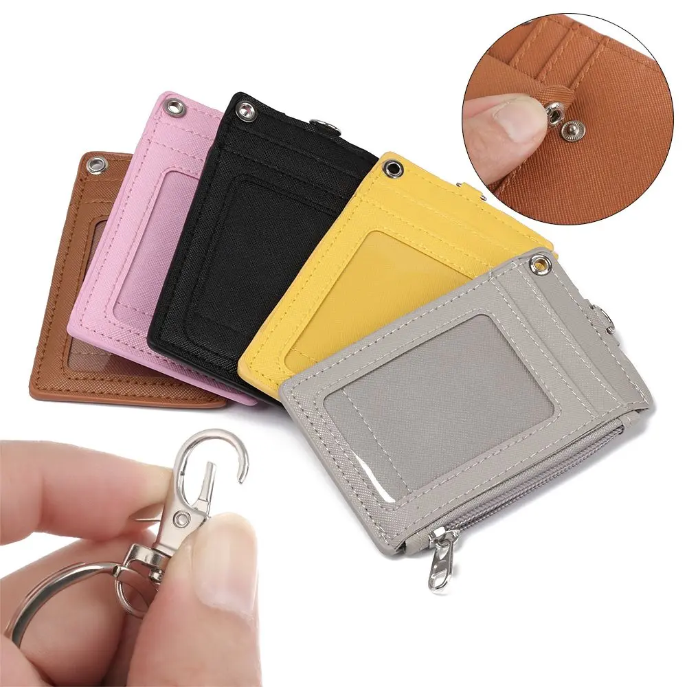 Portable PU Leather Office Work Keychain Coin Purse Wallet ID Card Holder