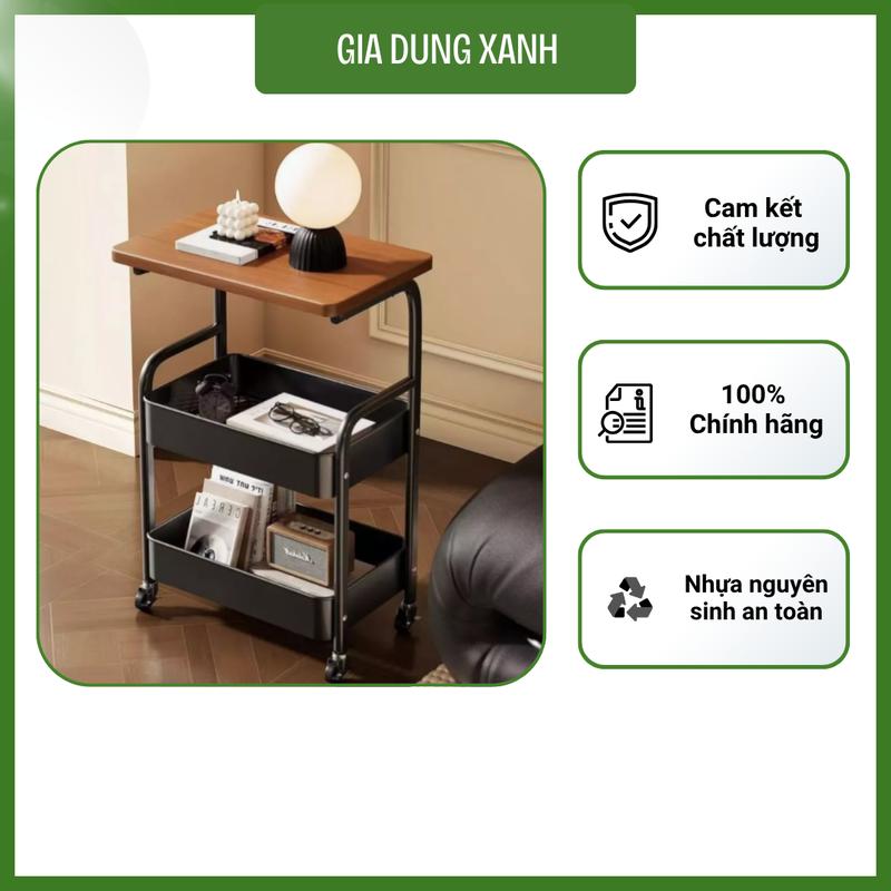 Kệ để đồ 3 tầng khung sắt mặt gỗ đa năng tiện lợi dễ dàng sử dụng tháo lắp đơn giản