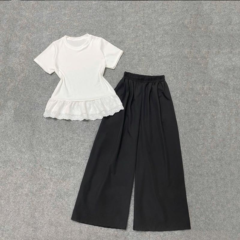 Set Bộ Bigsize Nữ CÓ LẺ ÁO QUẦN Áo Thun Banytee Tay Ngắn Thiết Kế Xoắn Ngực Mix Quần Suông Lưng Cao Ống SIÊU Rộng Cho Nữ Chuppy 55-95kg A281 Q530