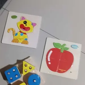 [ISTANAMAINAN] Puzzle Timbul Kayu Persegi 15cm / Wood Jigsaw 3d Karakter Hewan Transportasi Belajar Inggris Games