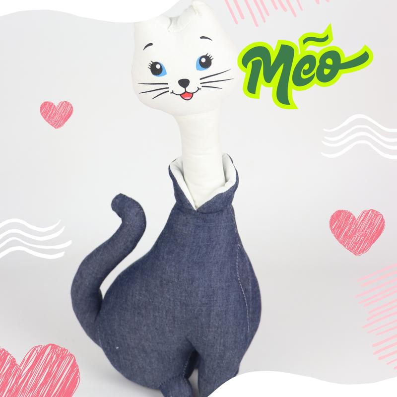 Đồ Chơi Cho Bé Thú Nhồi Bông Hình Con Mèo Cao Cổ Vải Hoa Bông Gòn Cao Cấp THU57 Trúc Lâm Handmade 4