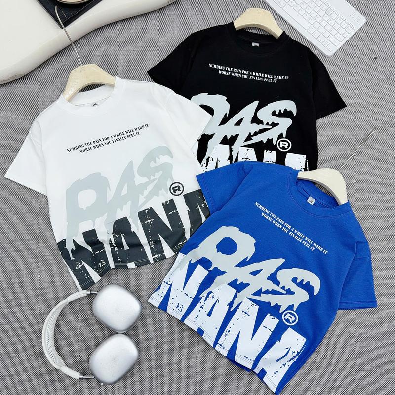 Mon kids-AP3 Áo Cộc Tay CAO CẤP Chất Cotton Xịn Co Giãn 4 Chiều Mềm Mại In Chữ PAS NANA Cho bé trai từ 17-60kg