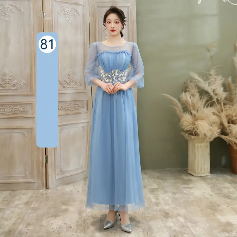 Gaun Pengiring Pengantin Mode Baru Perjamuan Gaun Malam Pengiring Pengantin Pernikahan MESH flower 1