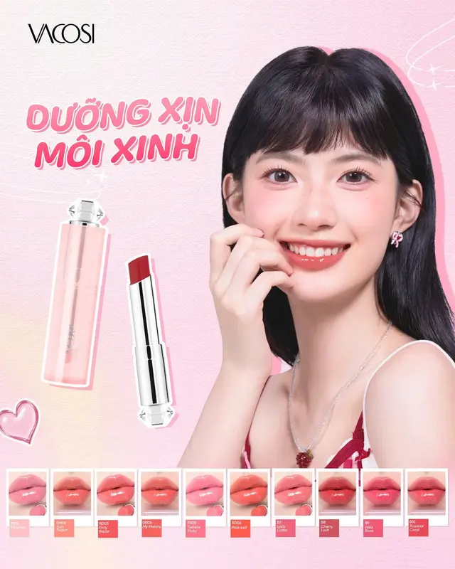 VACOSI Son Dưỡng Môi Có Màu VS06 - Cấp Ẩm & Bảo Vệ Môi Căng Mọng 3g - Hương Quyến Rũ, Màu Hồng Tự Nhiên 1