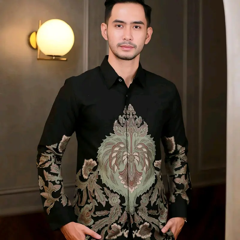 Kemeja Pria Lengan panjang Baju Kerja Batik formal Motif Seragam Kantor Nyaman Casual 0