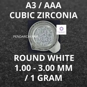 batu permata sirkon AAA cubic zirconia 1mm - 3mm round white / gram