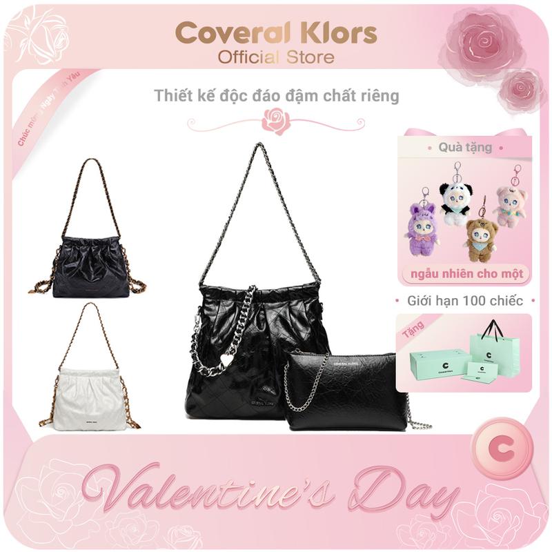 Mua 1 Tặng 1 (Túi xách nhỏ) COVERAL KLORS -【đóng gói hộp quà tặng】không gian rộng lớn, Túi đeo chéo màu đen cho nữ , da bóng, họa tiết tinh tế, thiết kế kẻ caro cổ điển của Pháp, túi đeo vai màu trắng thanh lịch và ấn tượng, bộ túi xách cho nữ. Bag Tote