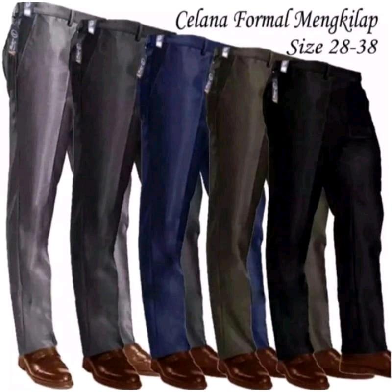 CELANA FORMAL PRIA BAHAN DASAR MENGKILAP METALIK UKURAN 27-38 Slim-fitting 1