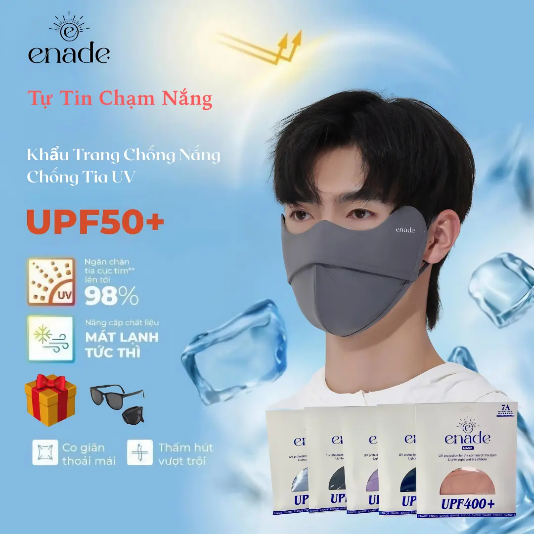 Khẩu Trang Nửa Mặt Enade Chống Tia UV UPF50+ 2 Lớp Chống Nắng UPF400+ Mát Lạnh Tức Thì Co Giãn Thấm Hút Vượt Trội Phù Hợp Nam Nữ 5 Màu Sắc