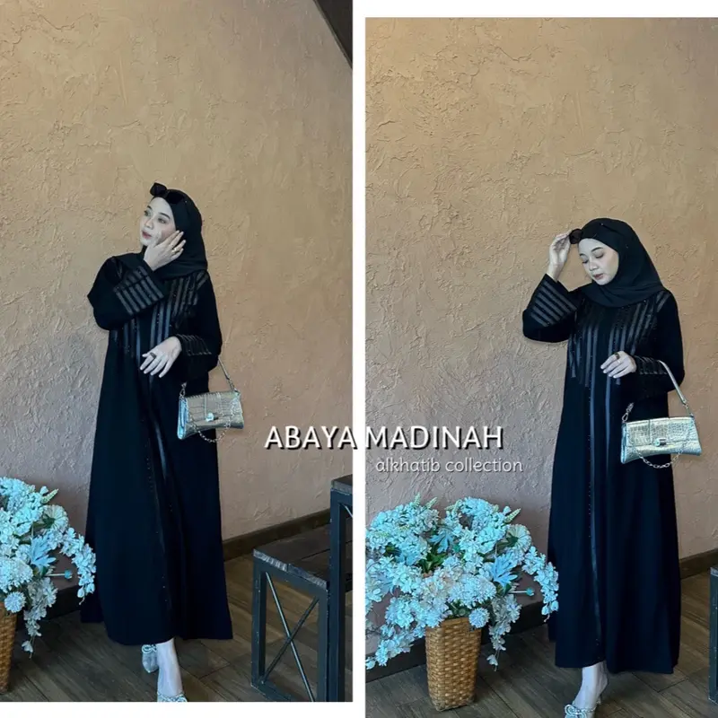 ABAYA HITAM MADINA BAHAN JETBLACK GRADE A READY SIZE S M L XL XXL ABAYA TERBARU KEKINIAN Muslim Wanita 5
