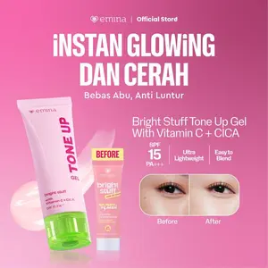 Emina Bright Stuff Tone Up Gel 20 mL - Pelembab Wajah Cerah Instan dengan SPF 15 PA+++ & Vitamin C untuk Mencerahkan & Menguatkan Kulit