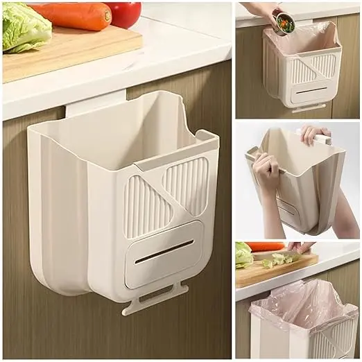 Collapsible Kitchen Trash Can, 1.3 Gallon for Cabinet Door, Hanging Foldable Garbage Can, Space-Saving Plastic Small Trash Can for Kitchen Composting, Bathroom, RV, and Camping 5L 10L