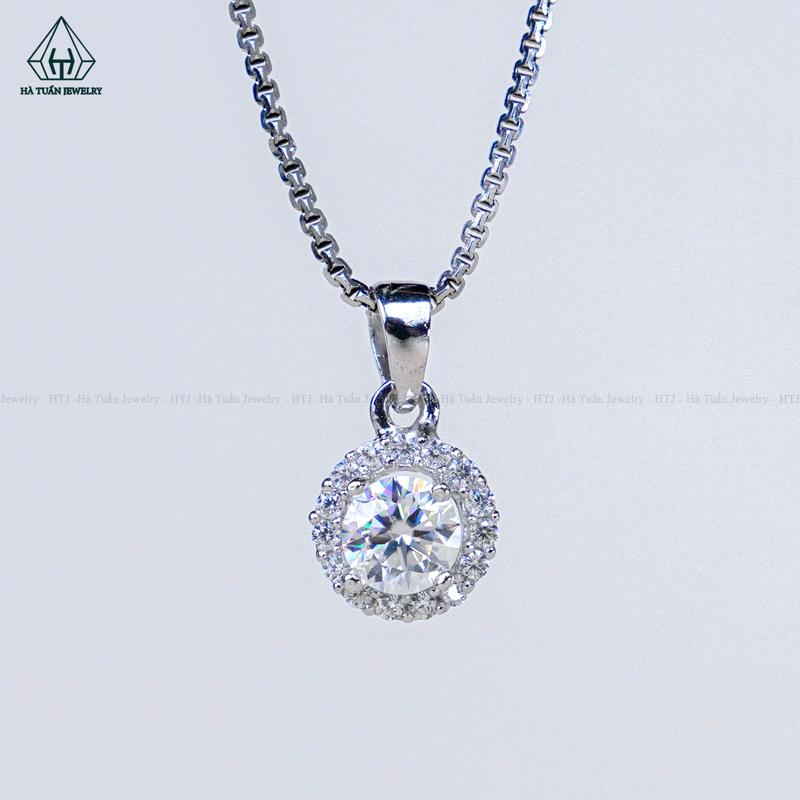 Mặt Dây Chuyền Bạc 925 Xi Kim Viên Chủ Đá Moissanite 5mm PX025 Hà Tuấn Jewelry